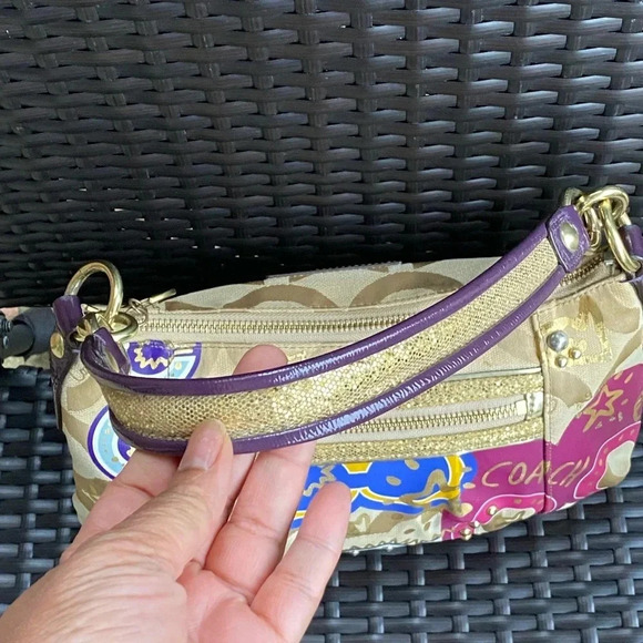 Coach Poppy Pop C CPLIQUE GROOVY SHOULDER BAG F15309 Multicolor Canvas/Leather - Picture 6 of 17